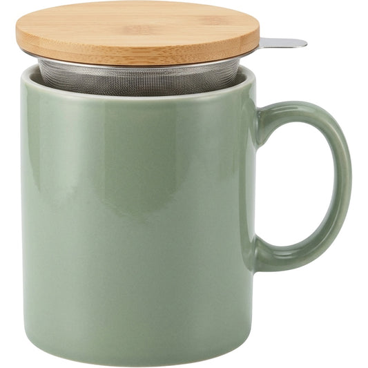 Fmnzk Ceramic Tea Cup Bamboo Lid Sage 16 oz