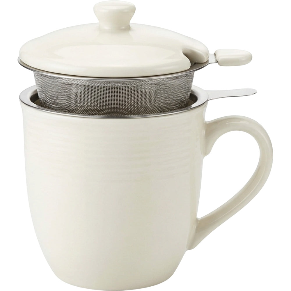Fmnzk Ceramic Tea Mug Ivory Infuser Lid 14 oz