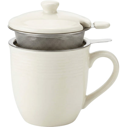 Fmnzk Ceramic Tea Mug Ivory Infuser Lid 14 oz