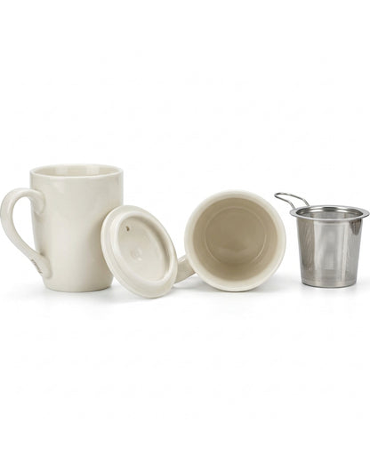 Fmnzk Ceramic Tea Mug Ivory Infuser Lid 14 oz