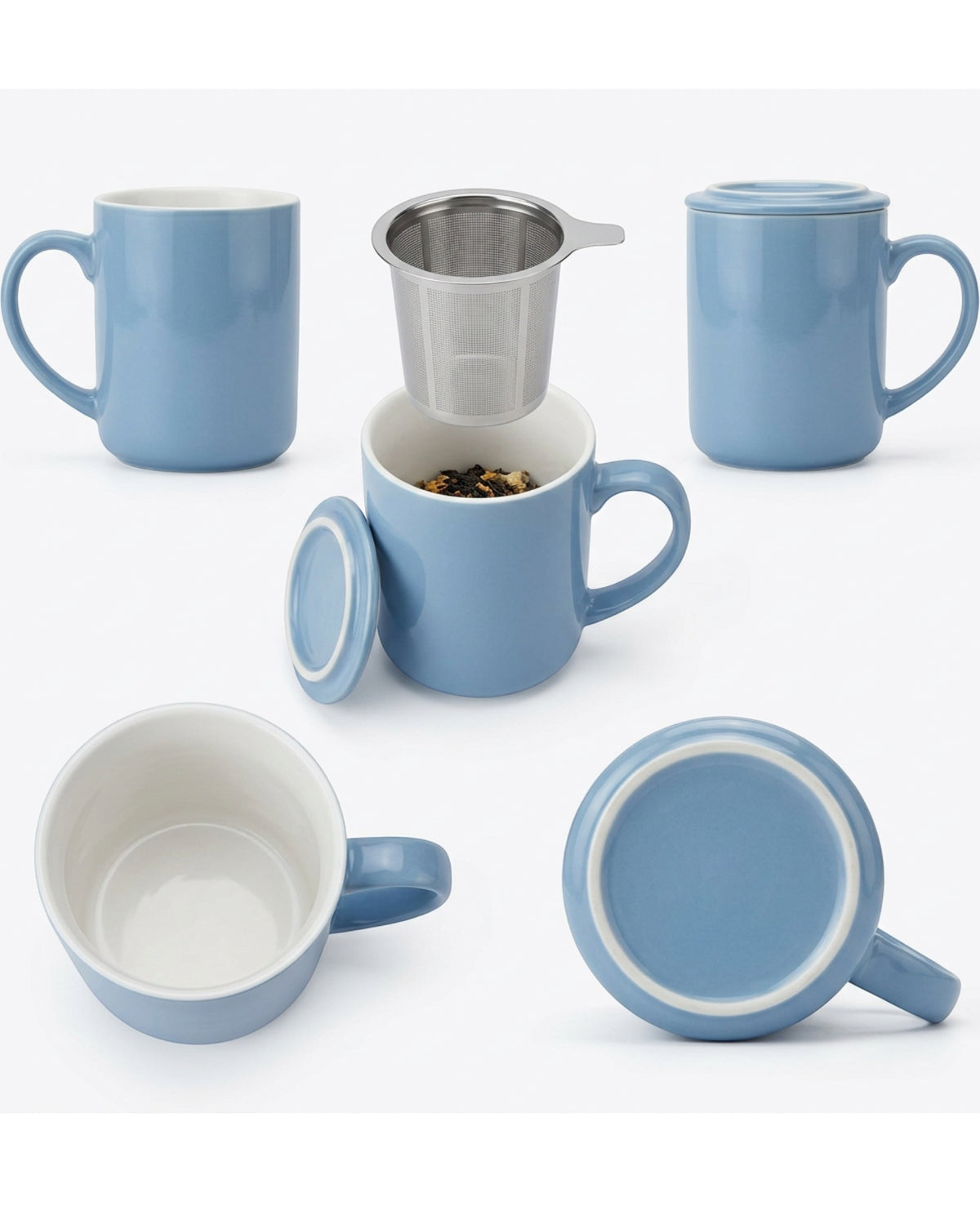 Fmnzk Wide Ceramic Tea Mug Blue Infuser 15 oz